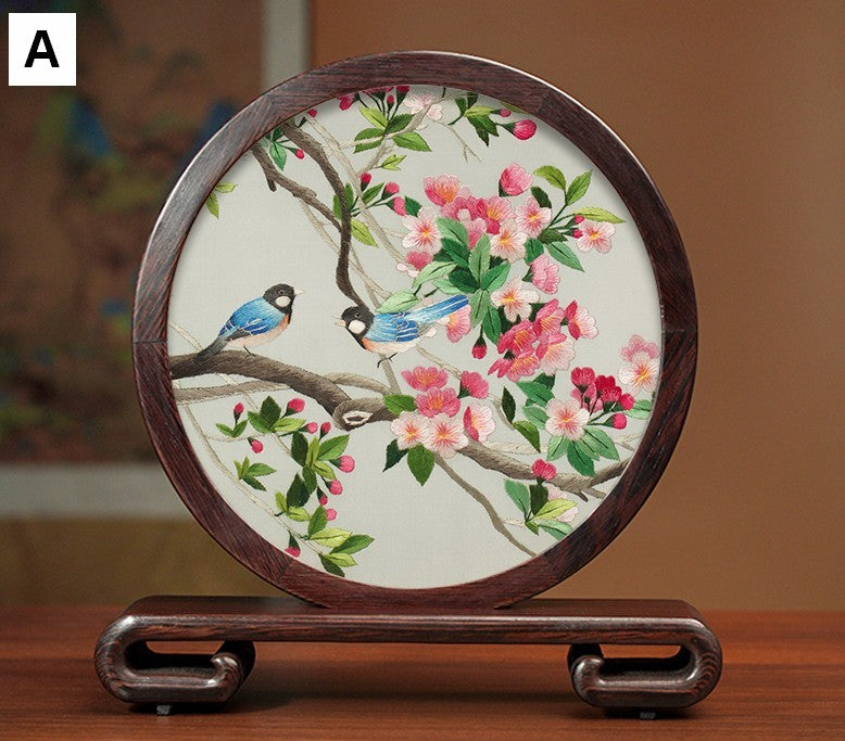 Creative Birthday Gift, Flower and Birds Embroidery Ornaments, Traditional Chinese Suzhou Silk Embroidered Ornament, Premium Souvenir, Exclusive Business Presents-Art Painting Canvas