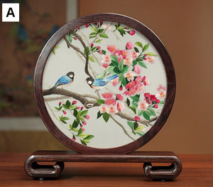 Traditional Chinese Suzhou Silk Embroidered Ornament, Premium Souvenir, Exclusive Business Presents, Creative Birthday Gift, Flower and Birds Embroidery Ornaments-Art Painting Canvas