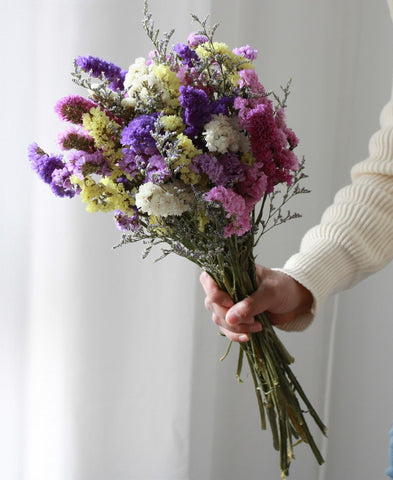 A Bunch Dried Myosotis Flowers with Limoniums, Dried Flowers, Flower Bunches, Dried Floral-Art Painting Canvas