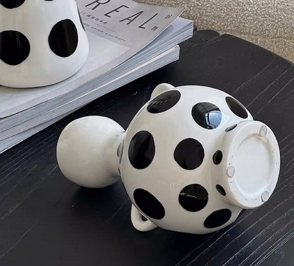 Ceramic Bud Vases, Small Flower Vases on Table, Black and White Polka Dot Flower Vase, Modern Porcelain Flower Vases, Handmade Water Holding Flower Vases-Art Painting Canvas