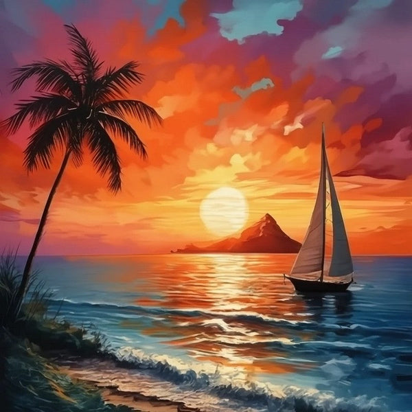 Simple Small Canvas Paintings, Original Small Landscape Paintings, Hawaii Seashore Beach Palm Tree Sunset Painting, Heavy Texture Acrylic Artwork, Easy Landscape Painting Ideas-Art Painting Canvas