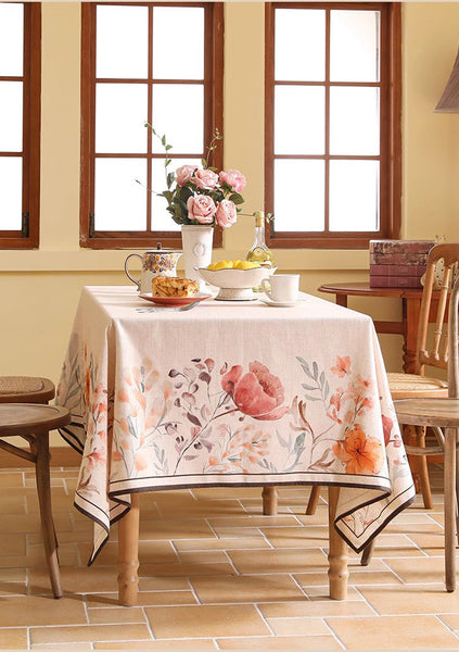 Spring Flower Rustic Table Cover, Rectangle Tablecloth for Dining Table, Extra Large Modern Tablecloth, Square Linen Tablecloth for Coffee Table-Art Painting Canvas