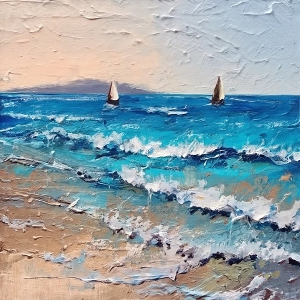 Easy Seascape Painting Ideas, Simple Small Canvas Paintings, Sail Boat at Sea Painting, Simple Modern Art, Original Small Landscape Paintings, Heavy Texture Canvas Art-Art Painting Canvas