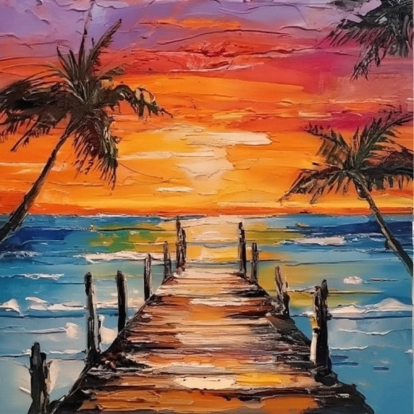 Original Paintings, Small Landscape Paintings, Simple Small Canvas Paintings, Hawaii Seashore Sunset Painting, Heavy Texture Canvas Paintings, Easy Landscape Painting Ideas-Art Painting Canvas