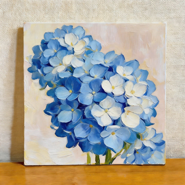 Small Canvas Artwork, Blue and White Hydrangeas in Full Bloom, Still Life Painting, Original Flower Paintings, Buy Small Artwork Online, Hand Painted Canvas Art-Art Painting Canvas