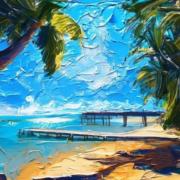 Texture Canvas Art, Florida Seashore Beach Painting, Original Small Landscape Paintings, Heavy Small Palette Knife Oil Paintings, Easy Landscape Painting Ideas, Simple Small Canvas Paintings-Art Painting Canvas