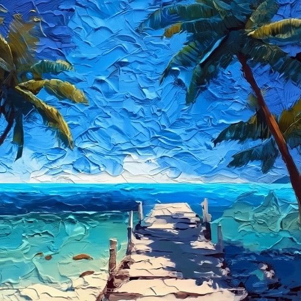 Heavy Texture Canvas Art, Small Palette Knife Oil Paintings, Original Small Landscape Paintings, Florida Seashore Beach Palm Tree Painting, Easy Landscape Painting Ideas, Simple Small Canvas Paintings-Art Painting Canvas