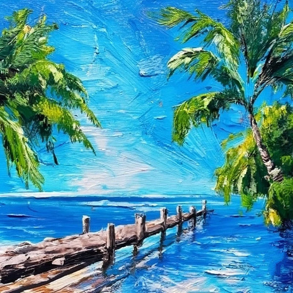 Original Small Landscape Paintings, Heavy Texture Canvas Art, Florida Seashore Beach Painting, Small Palette Knife Oil Paintings, Easy Landscape Painting Ideas, Simple Small Canvas Paintings-Art Painting Canvas