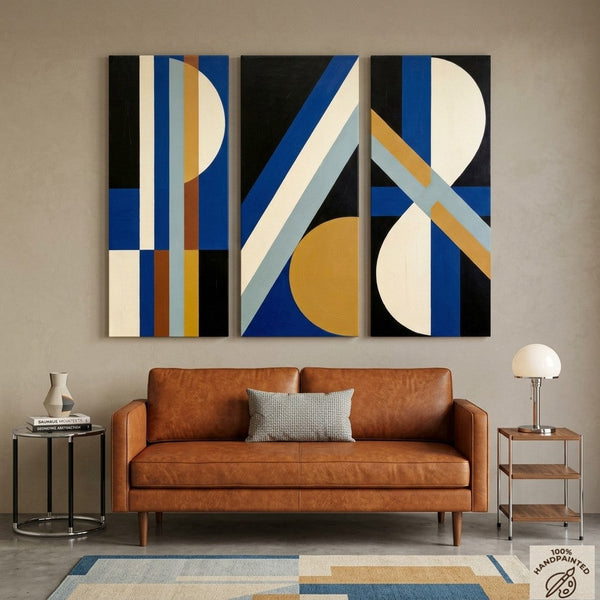 Multi Panel Canvas Art, Oversized Group Paintings, Geometric Abstract Paintings, Modern Paintings for Mid Century Living Room-Art Painting Canvas