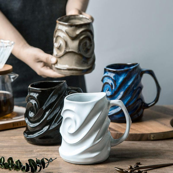 Stoneware Coffee Mugs, Black Ceramic Coffee Mug, Large Capacity Coffee Cups, Birthday Gifts, Handmade Pottery Coffee Mug-Art Painting Canvas