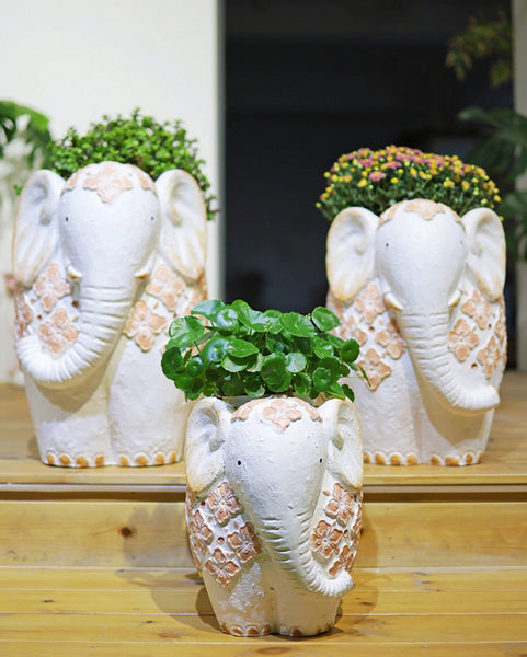 Villa Outdoor Garden Flower Pots, Oversized Modern Garden Flower Pot, Extra Large Elephant Garden Flowerpots, Animal Statue for Garden Ornaments, Resin Statue for Garden-Art Painting Canvas