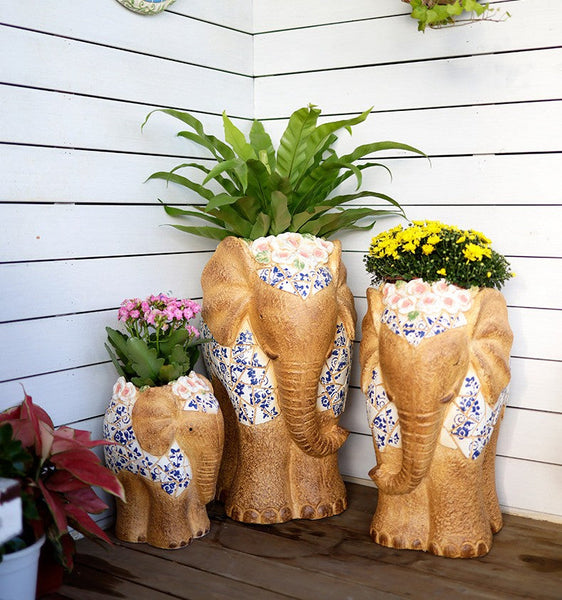 Modern Outdoor Garden Flower Pots, Extra Large Elephant Garden Flowerpots, Oversized Garden Flower Pot, Animal Statue for Garden Ornaments, Large Resin Statue for Garden-Art Painting Canvas