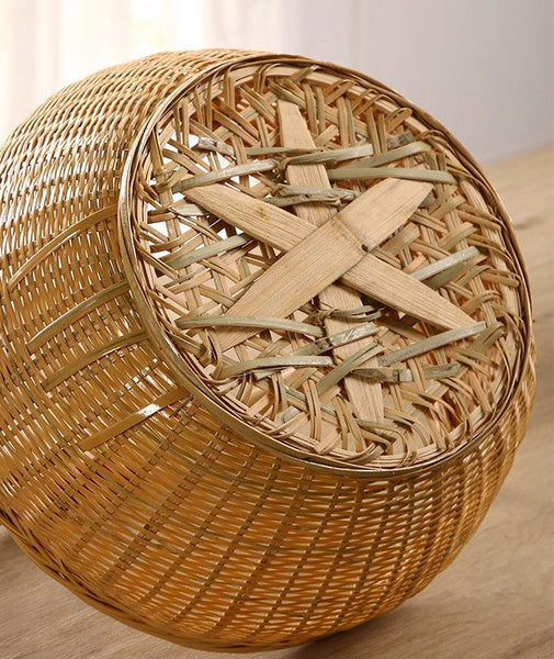 Natural Hand-woven Bamboo Basket, Extra Large Picnic Food Basket with Handle, Lovely Bamboo Baskets for Vegetable, Natural Fruit Basket Kitchen Storage Baskets-Art Painting Canvas