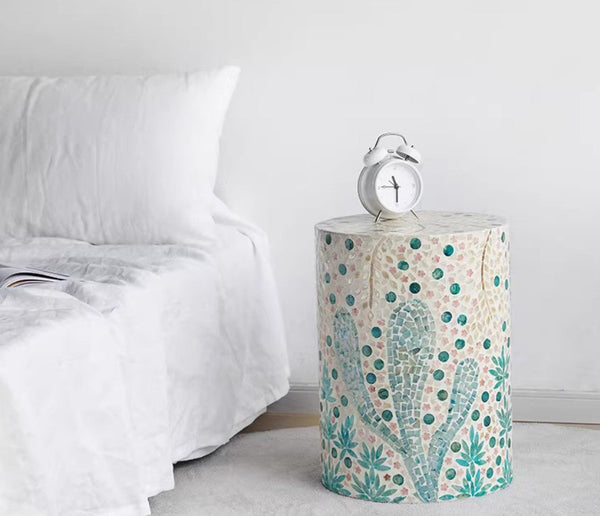 Contemporary Small Sofa Side Table, Portable Casual Side Table, Creative Coffee Table, Shell Small Side Table, Unique Small End Table-Art Painting Canvas