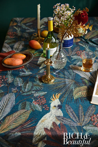 Large Modern Tablecloth Ideas for Dining Room Table, Tropical Rainforest Parrot Table Cover, Outdoor Picnic Tablecloth, Rectangular Tablecloth for Round Table-Art Painting Canvas