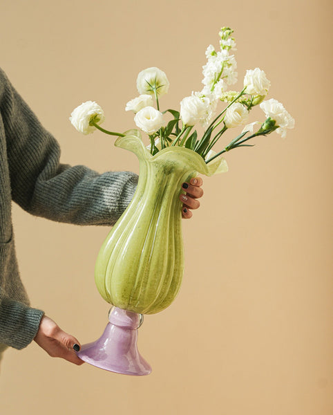 Centerpiece Contemporary Vases on Table, Modern Glass Vase for Flowers, Mid Century Glass Vases, Handmade Modern Vases for Living Room, Unique Decorative Glass Vase-Art Painting Canvas