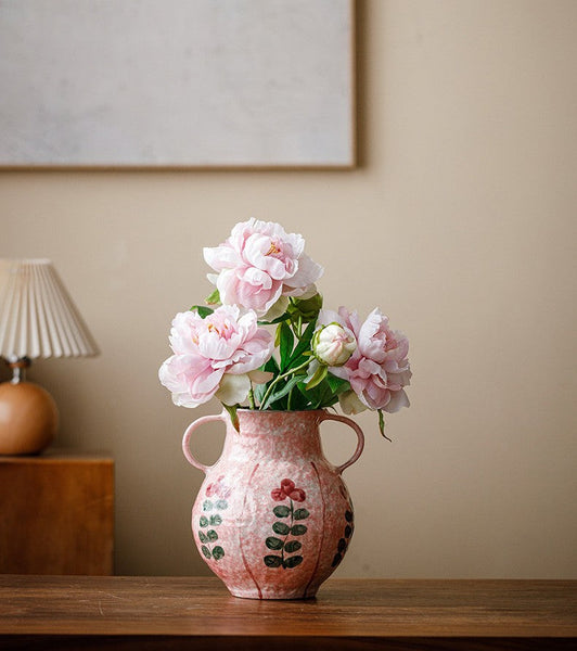 Rustic Pottery Flower Vases, Small Flower Vases on Table, Pink Bud Vases, Handmade Water Holding Flower Vases-Art Painting Canvas