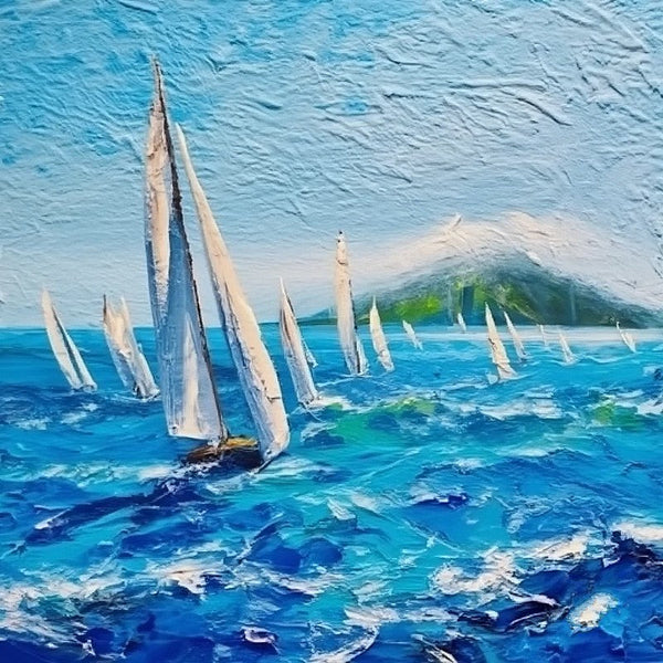 Palette Knife Paintings, Easy Landscape Painting Ideas, Simple Small Canvas Paintings, Sail Boat at Sea, Wave Painting, Original Small Landscape Paintings, Heavy Texture Canvas Art-Art Painting Canvas