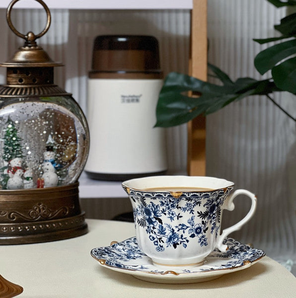 French Style China Porcelain Tea Cup Saucer Set, 7.8 oz Tea Cup and Saucers, Royal Ceramic Cups, Elegant Vintage Ceramic Coffee Cups for Traditional Afternoon Tea-Art Painting Canvas