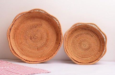 Woven Rattan Basket, Fruit Storage Basket, Woven Round Storage Basket, Storage Baskets for Kitchen-Art Painting Canvas