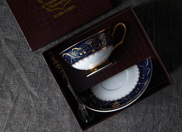 Unique Blue Tea Cup and Saucer in Gift Box, Blue Porcelain Tea Cup Saucer Set, Royal Ceramic Cups, Elegant Ceramic Coffee Cups-Art Painting Canvas
