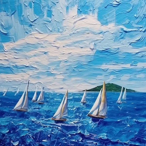 Easy Seascape Painting Ideas, Simple Small Canvas Paintings, Palette Knife Paintings, Sail Boat at Sea, Wave Painting, Original Small Landscape Paintings, Heavy Texture Canvas Art-Art Painting Canvas