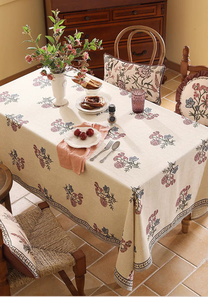 Beautiful Large Modern Tablecloth, Spring Flower Rustic Table Cover, Rectangle Tablecloth for Dining Table, Square Linen Tablecloth for Coffee Table-Art Painting Canvas