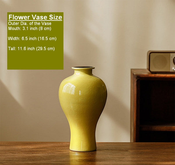 Handmade Water Holding Flower Vase, Yellow Flower Vases on Table, Ceramic Bud Vases, Porcelain Flower Vases-Art Painting Canvas