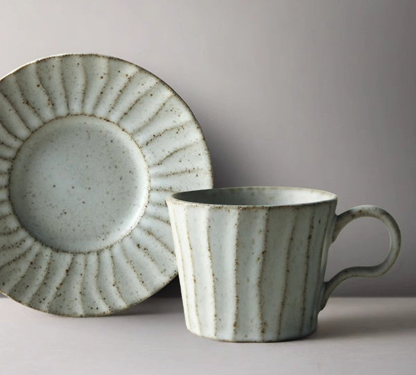 Handmade Pottery Coffee Cup, Creative Ceramic Coffee Cup with Saucer, Unique Tea Cup and Saucer, Modern Tea Cup Set for Traditional Afternoon Tea-Art Painting Canvas