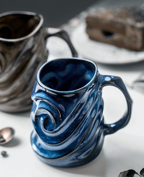 Stoneware Coffee Mugs, Black Ceramic Coffee Mug, Large Capacity Coffee Cups, Birthday Gifts, Handmade Pottery Coffee Mug-Art Painting Canvas