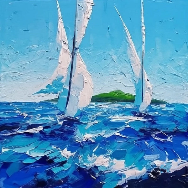 Palette Knife Paintings, Sail Boat at Sea, Wave Painting, Hand Painted Canvas Paintings, Easy Seascape Painting Ideas, Original Small Landscape Paintings, Heavy Texture Canvas Art-Art Painting Canvas