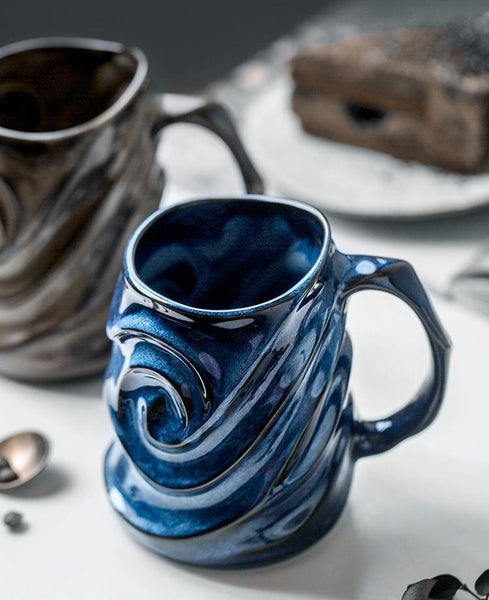 Stoneware Coffee Mugs, White Ceramic Coffee Mug, Large Capacity Coffee Cups, Birthday Gifts, Handmade Pottery Coffee Mug-Art Painting Canvas