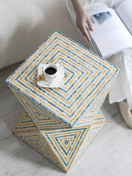 Modern Small End Table, Contemporary Small Sofa Side Table, Unique Shell Small Side Table, Portable Casual Side Table, Creative Coffee Table-Art Painting Canvas