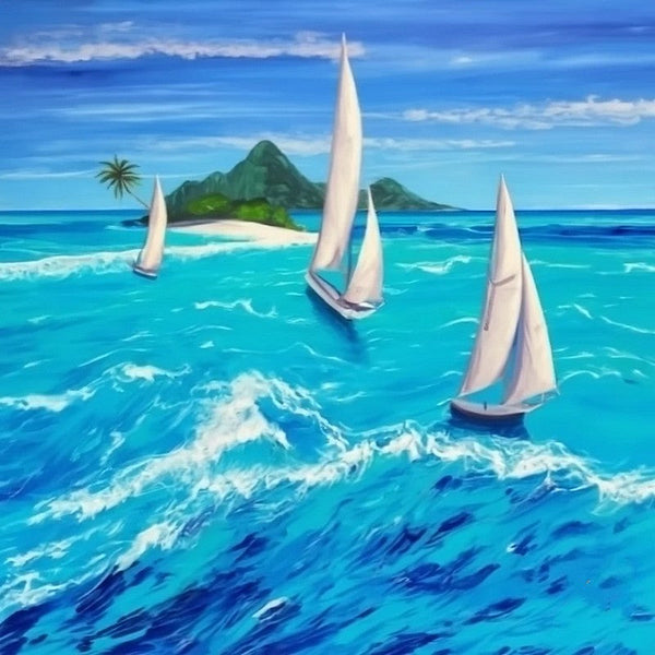 Small Canvas Paintings, Sail Boat at Sea, Big Wave Painting, Hand Painted Canvas Paintings, Easy Seascape Painting Ideas, Original Small Landscape Paintings, Heavy Texture Canvas Art-Art Painting Canvas