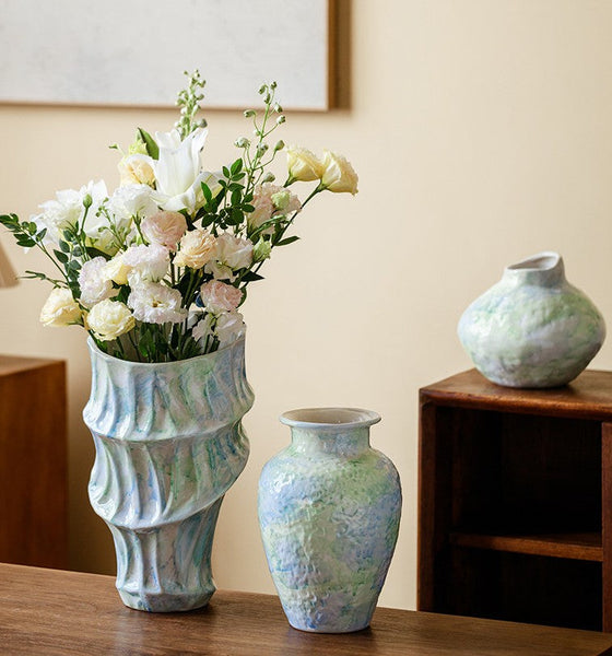 Modern Porcelain Flower Vases, Handmade Water Holding Flower Vases, Centerpiece on Dining Table, Ceramic Bouquet Vases, Flower Vases on Table-Art Painting Canvas