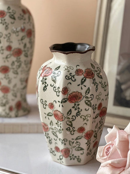 Rustic Porcelain Flower Vases, Handmade Water Holding Flower Vases, Ceramic Bouquet Vases, Tall Flower Vases on Table-Art Painting Canvas