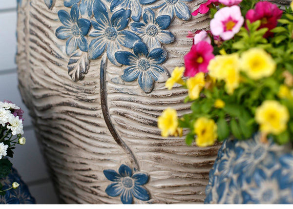 Extra Large Garden Flower Planters, Oversized Garden Flower Pot, Garden Ornaments, Large Resin Gardern Flower Planter, Modern Outdoor Garden Flower Pots-Art Painting Canvas
