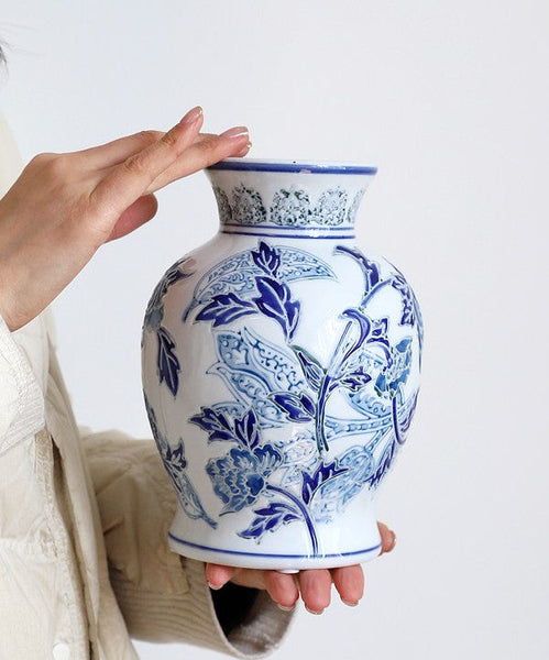 Porcelain Flower Vases, Centerpiece Ceramic Bouquet Vases, Handmade Flower Vase, Vintage Flower Vases on Dining Table-Art Painting Canvas