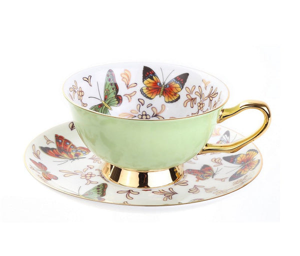 Creative Butterfly Ceramic Coffee Cups, Unique Butterfly Coffee Cups and Saucers, Beautiful British Tea Cups, Creative Bone China Porcelain Tea Cup Set-Art Painting Canvas
