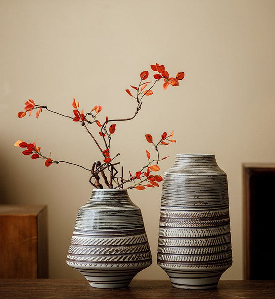 Modern Bouquet Flower Vases, Centerpiece on Dining Table, Handmade Pottery Flower Vases Urn, Water Holding Flower Vases, Large Flower Vase on Table-Art Painting Canvas