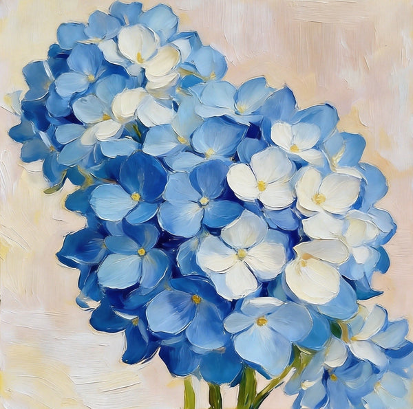 Small Canvas Artwork, Blue and White Hydrangeas in Full Bloom, Still Life Painting, Original Flower Paintings, Buy Small Artwork Online, Hand Painted Canvas Art-Art Painting Canvas