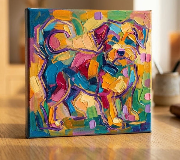 Original Acrylic Paintings, Small Art on Canvas, Abstract Pet Portrait Painting, Hand Painted Canvas Art, Abstract Terrier Dog Portrait, Impasto Artwork, Heavy Texture Painting-Art Painting Canvas