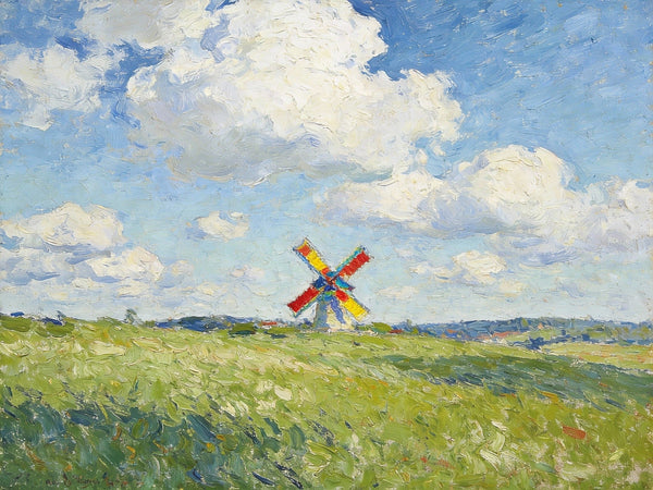 Windmills on the Green Under an Open Sky, Small Oil Paintings on Canvas, Hand Painted Canvas Art,Heavy Texture Artwork, Original Oil Paintings, Small Landscape Paintings-Art Painting Canvas
