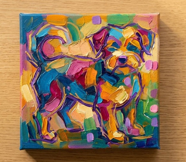 Original Acrylic Paintings, Small Art on Canvas, Abstract Pet Portrait Painting, Hand Painted Canvas Art, Abstract Terrier Dog Portrait, Impasto Artwork, Heavy Texture Painting-Art Painting Canvas