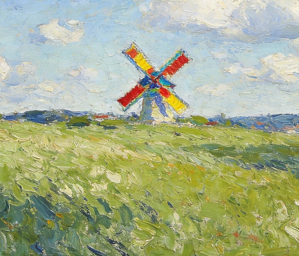 Windmills on the Green Under an Open Sky, Small Oil Paintings on Canvas, Hand Painted Canvas Art,Heavy Texture Artwork, Original Oil Paintings, Small Landscape Paintings-Art Painting Canvas