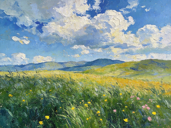 Where the Green Slope Meets the Drifting Clouds, Hand Painted Canvas Art, Small Landscape Paintings, Original Oil Paintings, Small Paintings As Birthday Gift, Small Paintings on Canvas-Art Painting Canvas