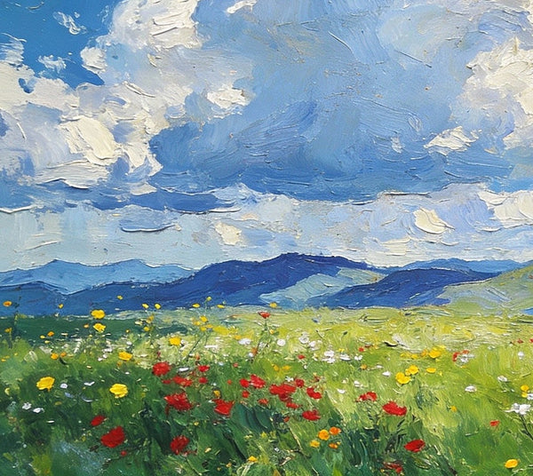Wildflower Hills and Azure Sky, Hand Painted Canvas Art, Heavy Texture Wall Art Paintings, On Canvas Small Paintings, Original Oil Paintings, Small Landscape Paintings-Art Painting Canvas
