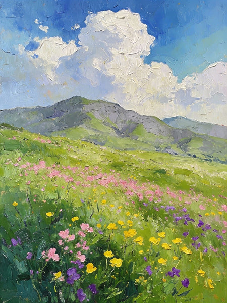 Small Oil Paintings, Mountain Meadow in Bloom, A Lush Floral Landscape, Original Small Paintings, Landscape Artwork Small Paintings, Small Wall Paintings-Art Painting Canvas