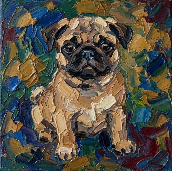 Small Art on Canvas, Abstract Pet Portrait Painting, Hand Painted Canvas Art, Original Acrylic Paintings, Abstract Pug Dog Portrait, Impasto Artwork, Heavy Texture Painting