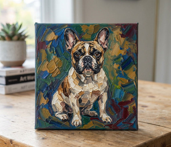 French Bulldog Dog Portrait, Hand Painted Canvas Art, Impasto Artwork, Abstract Pet Portrait Painting, Original Acrylic Paintings, Heavy Texture Painting, Small Art on Canvas-Art Painting Canvas